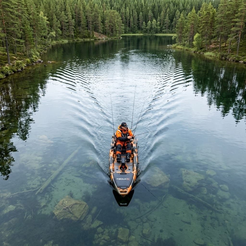 FiskajaX kayak drone shot on crystal clear lake