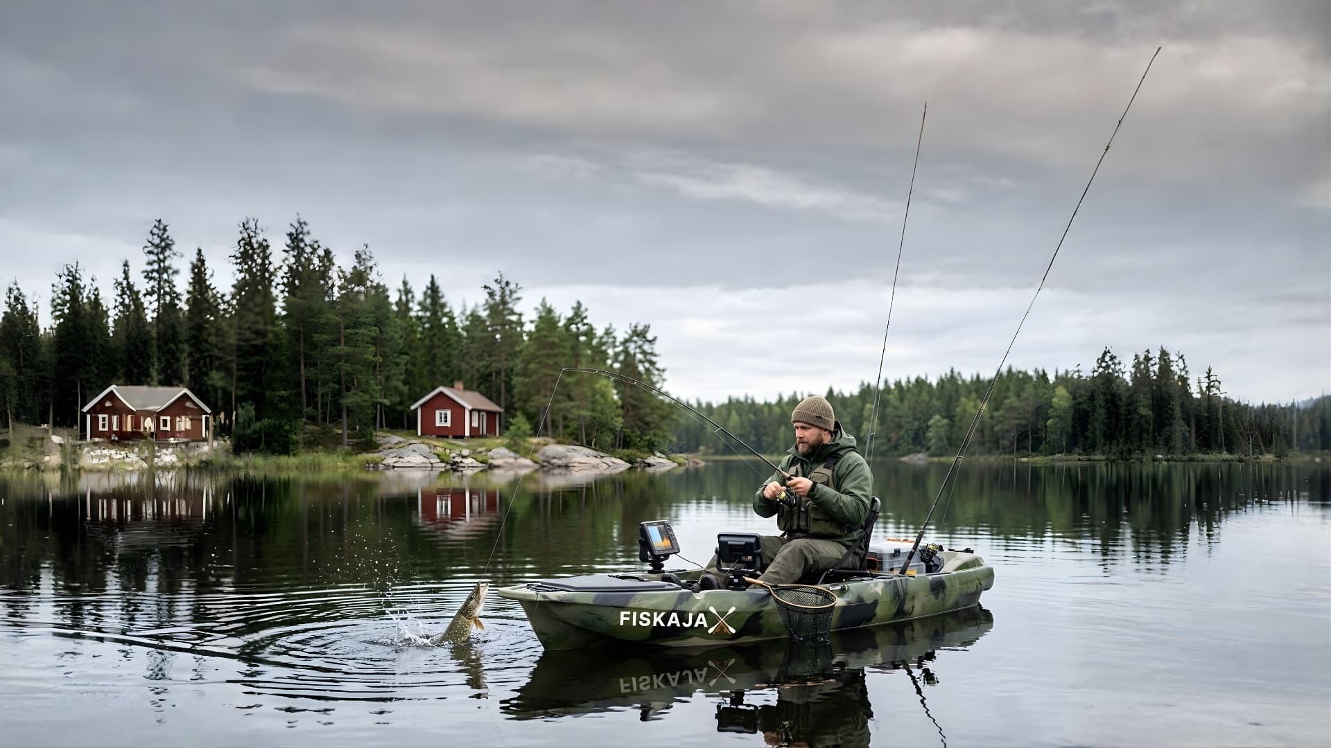 FiskajaX kayak fishing on Swedish lake
