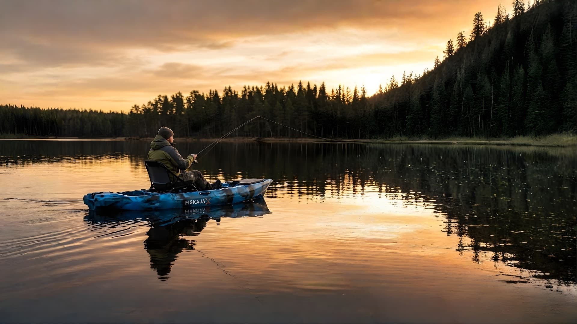 FiskajaX kayak at golden sunset